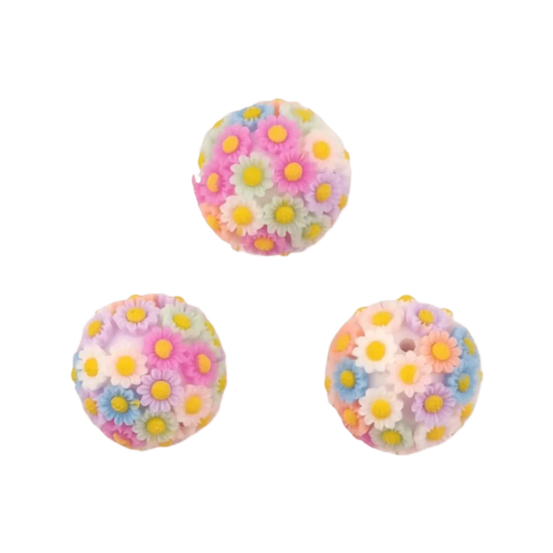 Perle acrylique avec fleurs - 20 mm - Barbe à papa