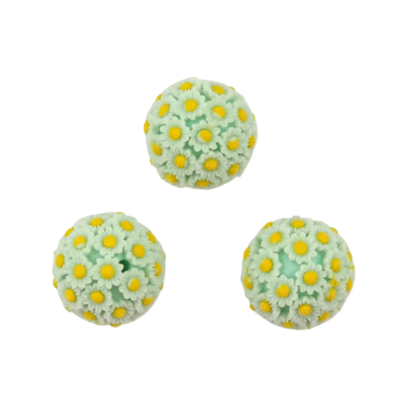 Perle acrylique avec fleurs - 20 mm - vert menthe