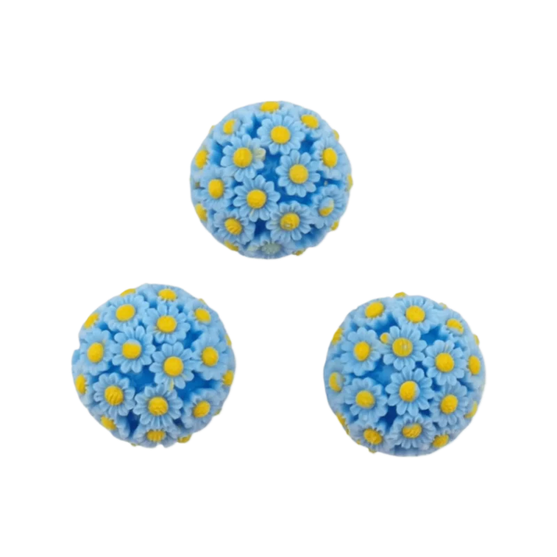 Perle acrylique avec fleurs - 20 mm - bleu céleste