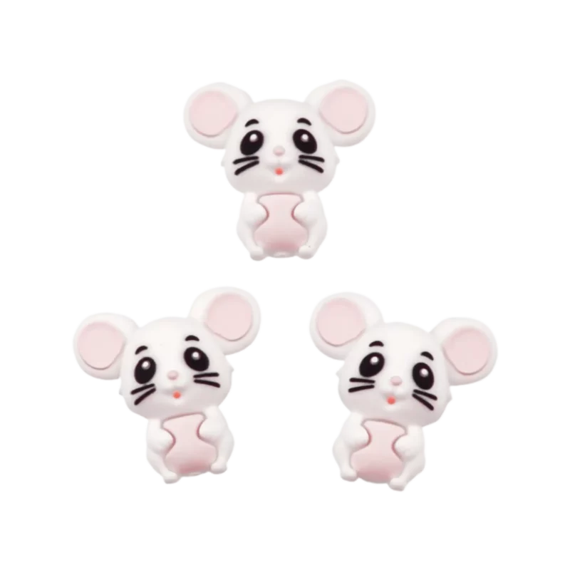 Perle de silicone - 3D - Souris - Blanc