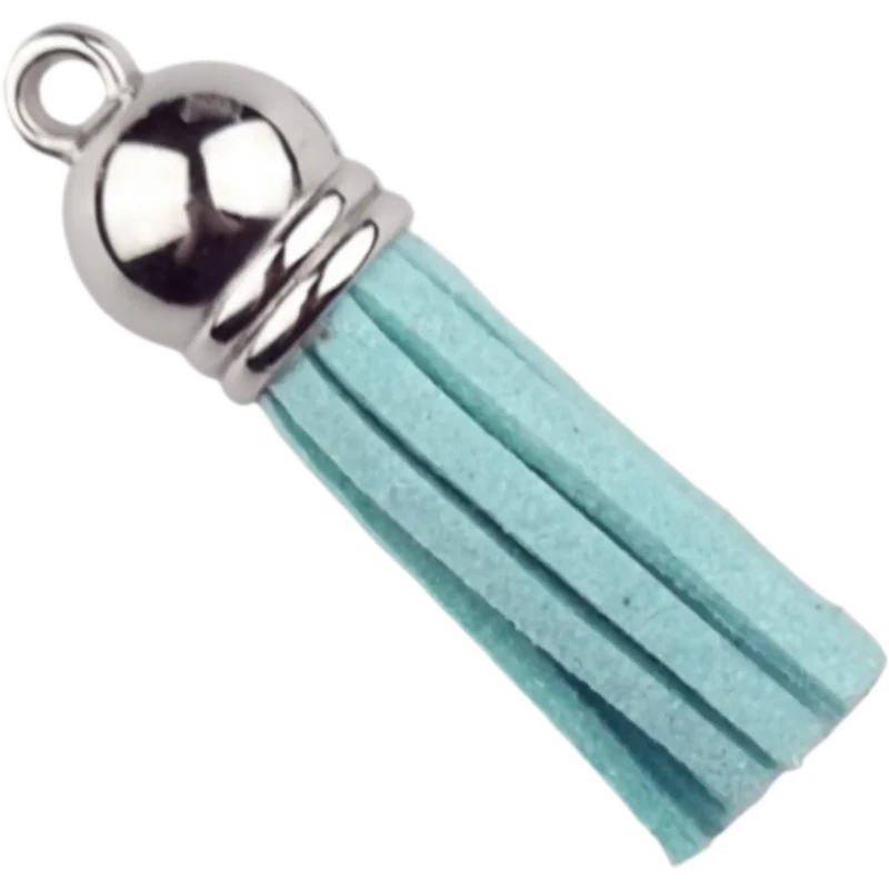 Schlüsselanhänger Quaste - 37 mm - Aquamarin/Silber