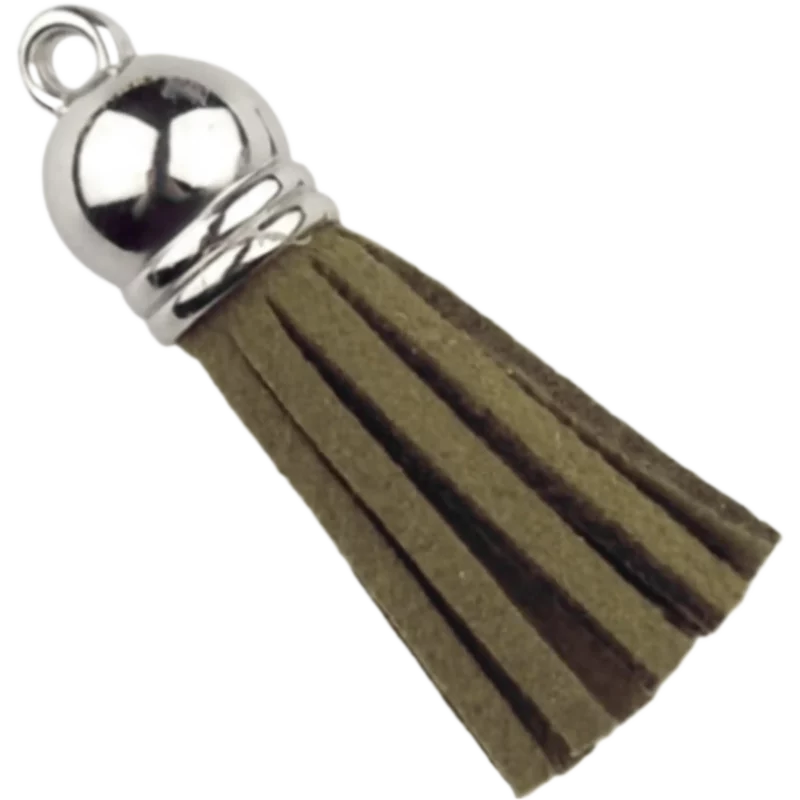 Schlüsselanhänger Quaste - 37 mm - Moosgrün/Silber