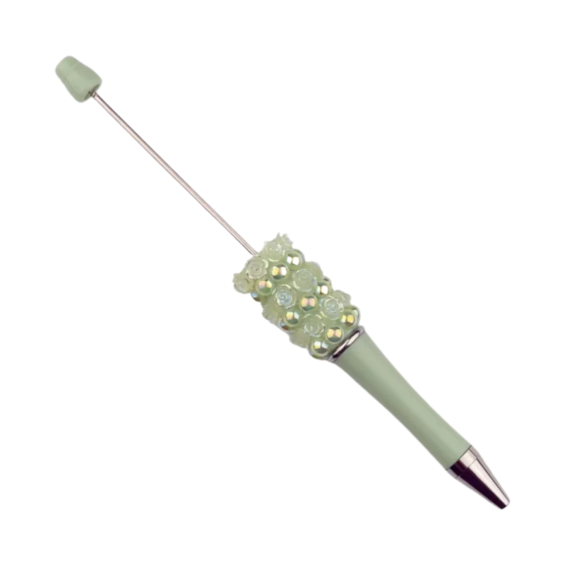 kralenpen licht groen met roosjes