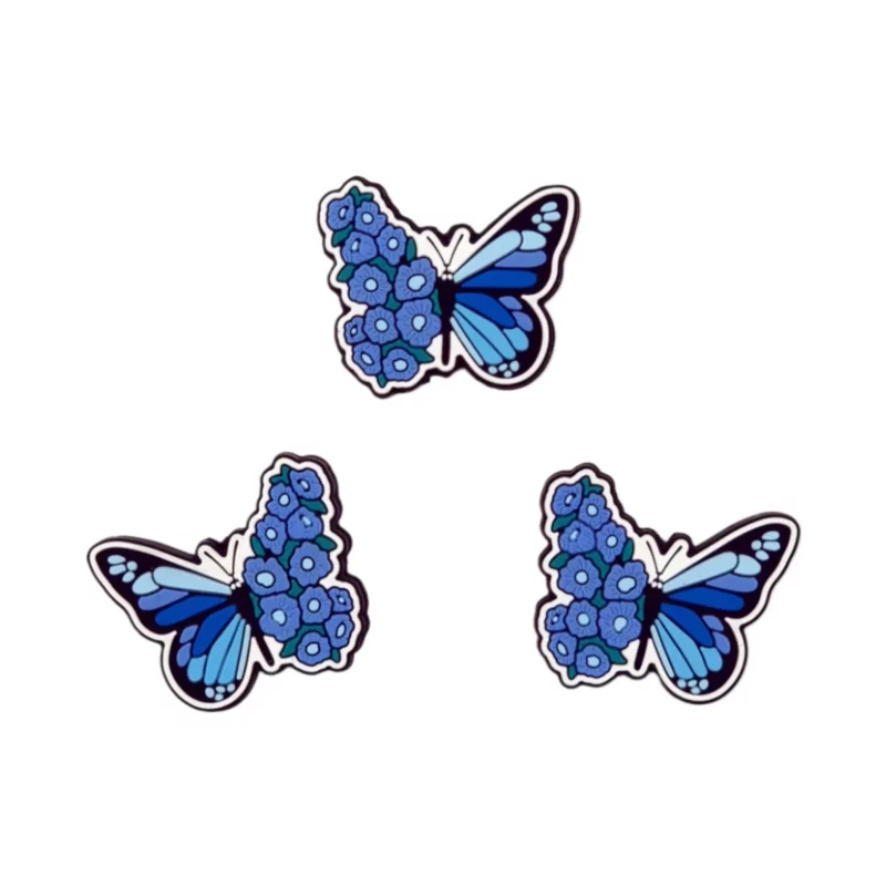 Perles en silicone - Papillon avec fleurs - Bleu ciel clair