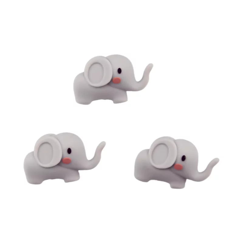 Silikonperlen - 3D - Elefant mit rosa Wangen - Hellgrau