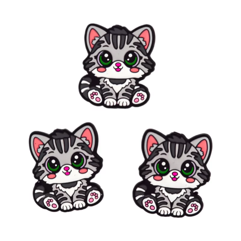 Perle de silicone - Chaton - Gris