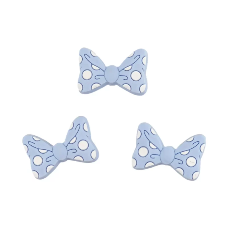 Siliconen kraal - Strik met Stippen - Licht Poeder Blauw