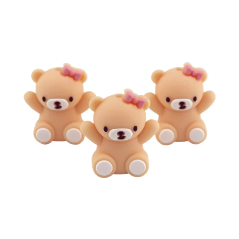 Silikonperlen - 3D - Bär mit Schleife - Light Sunshine Yellow