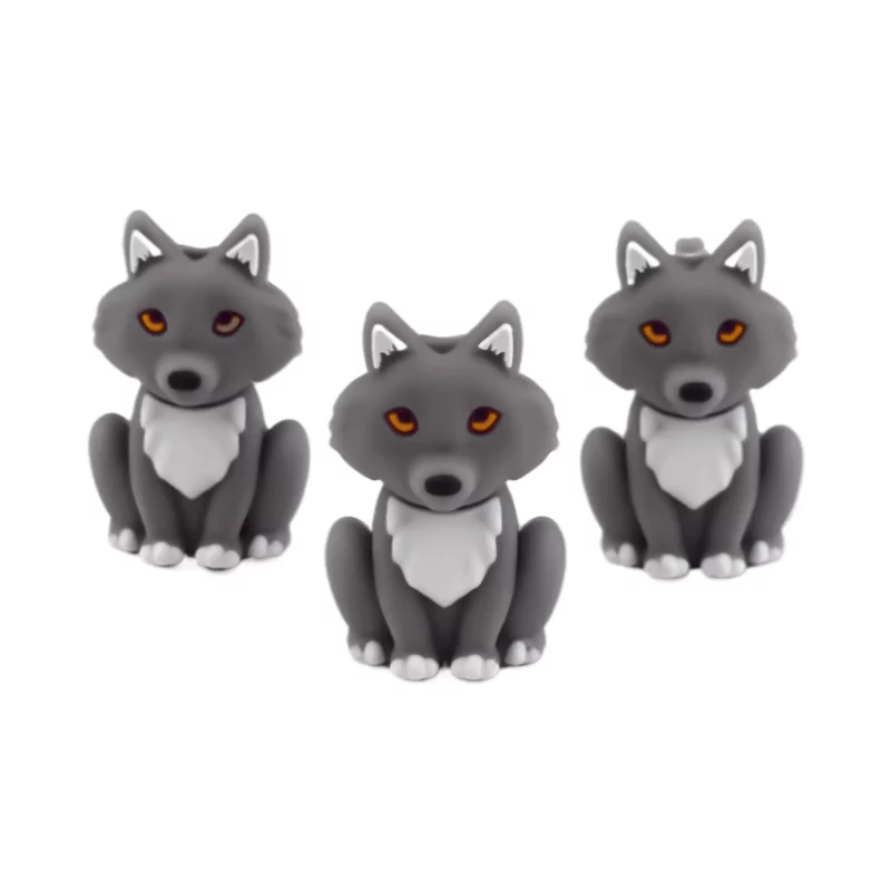 Silikonperlen - 3D - Wolf - Silbergrau