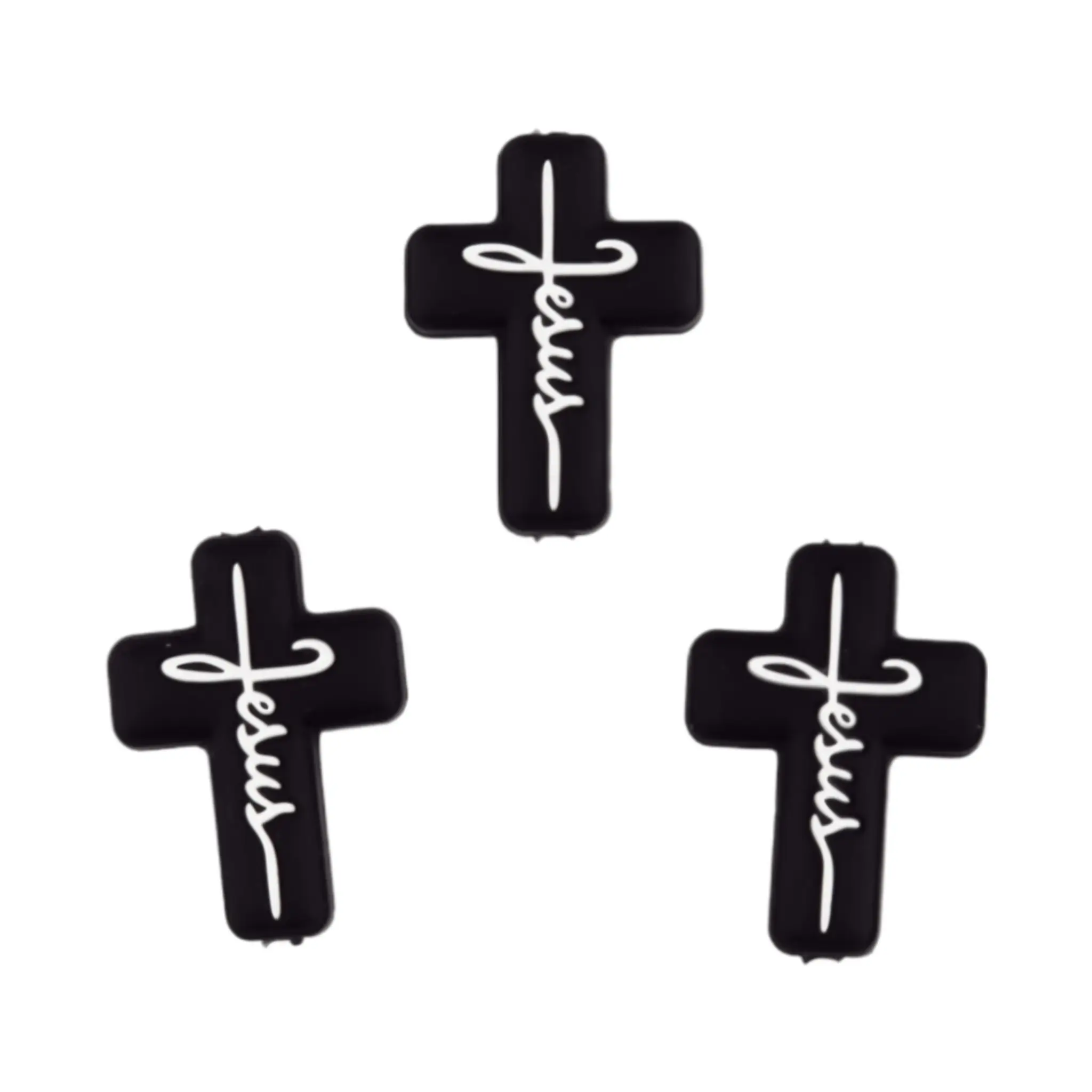 Naamloos-789 Siliconen kraal - Zwart Kruis - met tekst Jezus - Afbeelding 1