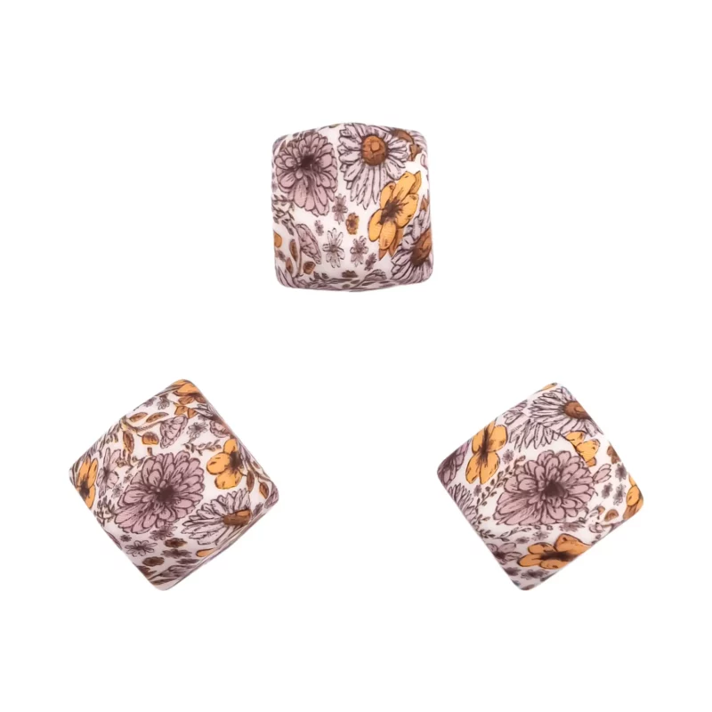 Silikonperlen - 14 mm - Sechseck - Ewiger Blumendruck