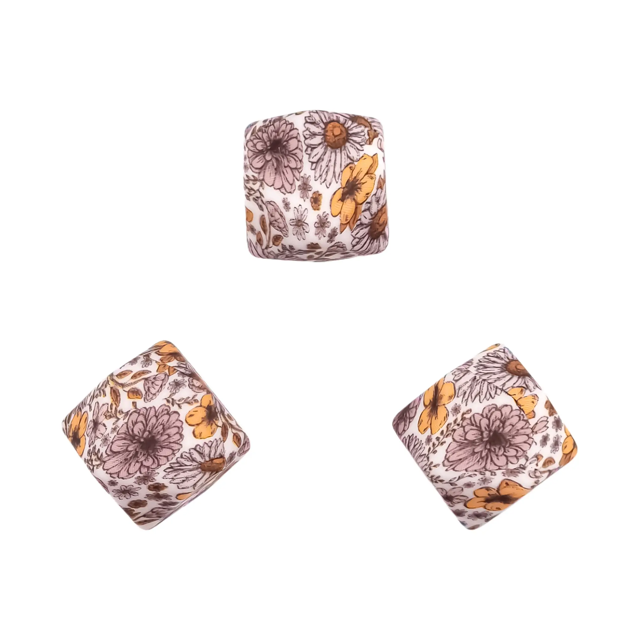 Naamloos-868 Silikonperlen - 14 mm - Sechseck - Ewiger Blumendruck – Bild 1