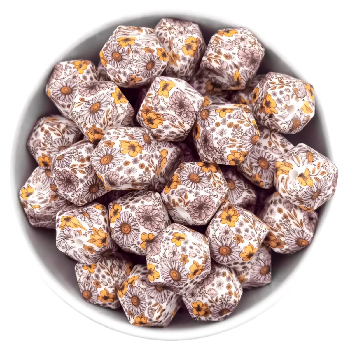 Silikonperlen - 14 mm - Sechseck - Ewiger Blumendruck – Bild 6