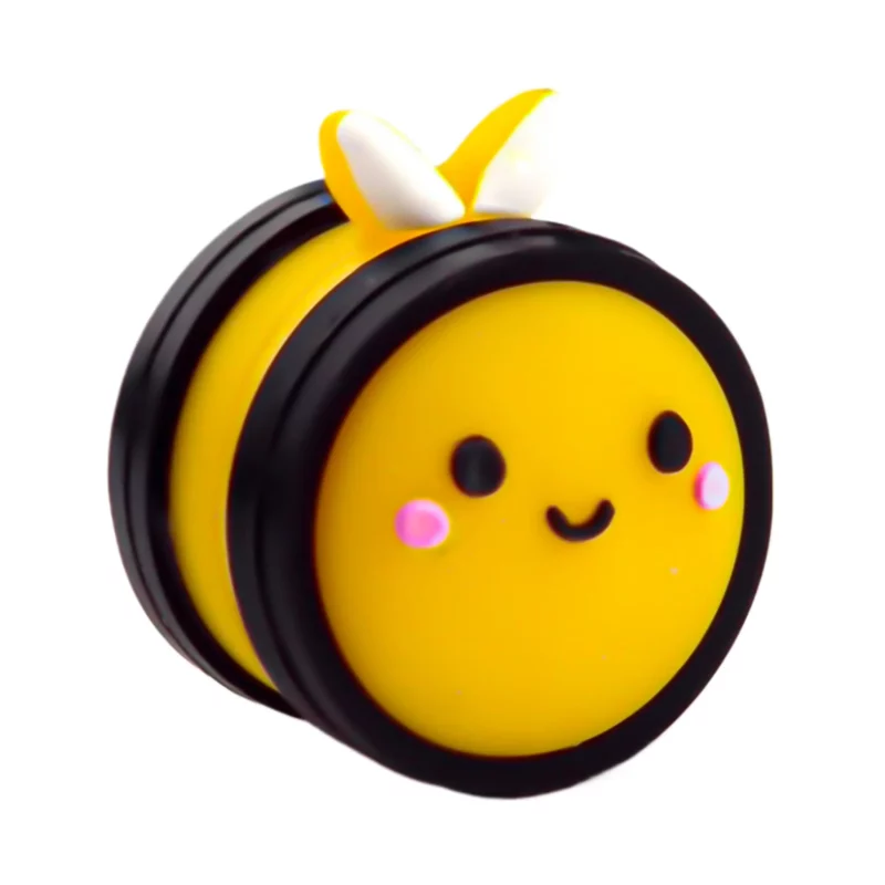 Perles en silicone - 3D - Abeille ronde - Noir et jaune