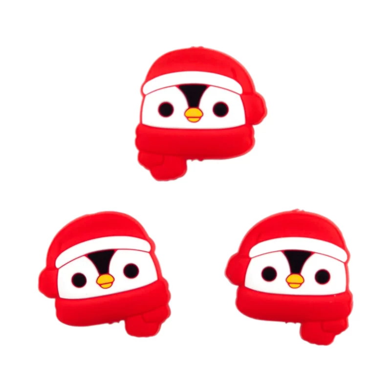 Perles en silicone - Tête de pingouin avec écharpe - rouge feu