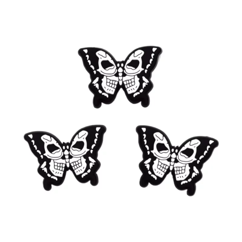 Siliconen kralen - Vlinder/Schedel - Zwart/Wit