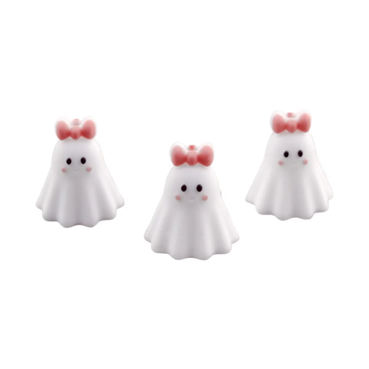 Siliconen kralen - 3D - Spook met Strik - Wit/Poeder roze - Afbeelding 2