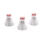 Siliconen kralen - 3D - Spook met Strik - Wit/Poeder roze - Afbeelding 2