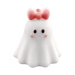 Siliconen kralen - 3D - Spook met Strik - Wit/Poeder roze