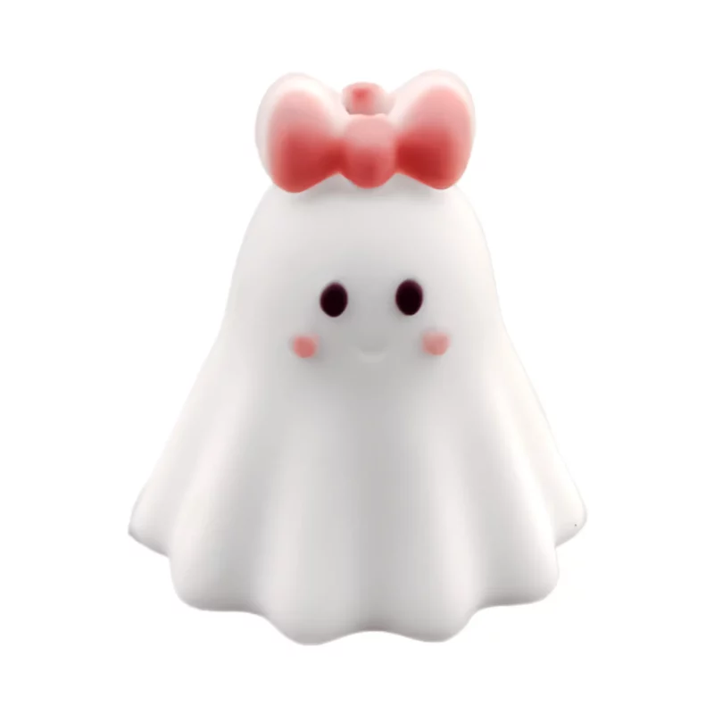 Siliconen kralen - 3D - Spook met Strik - Wit/Poeder roze