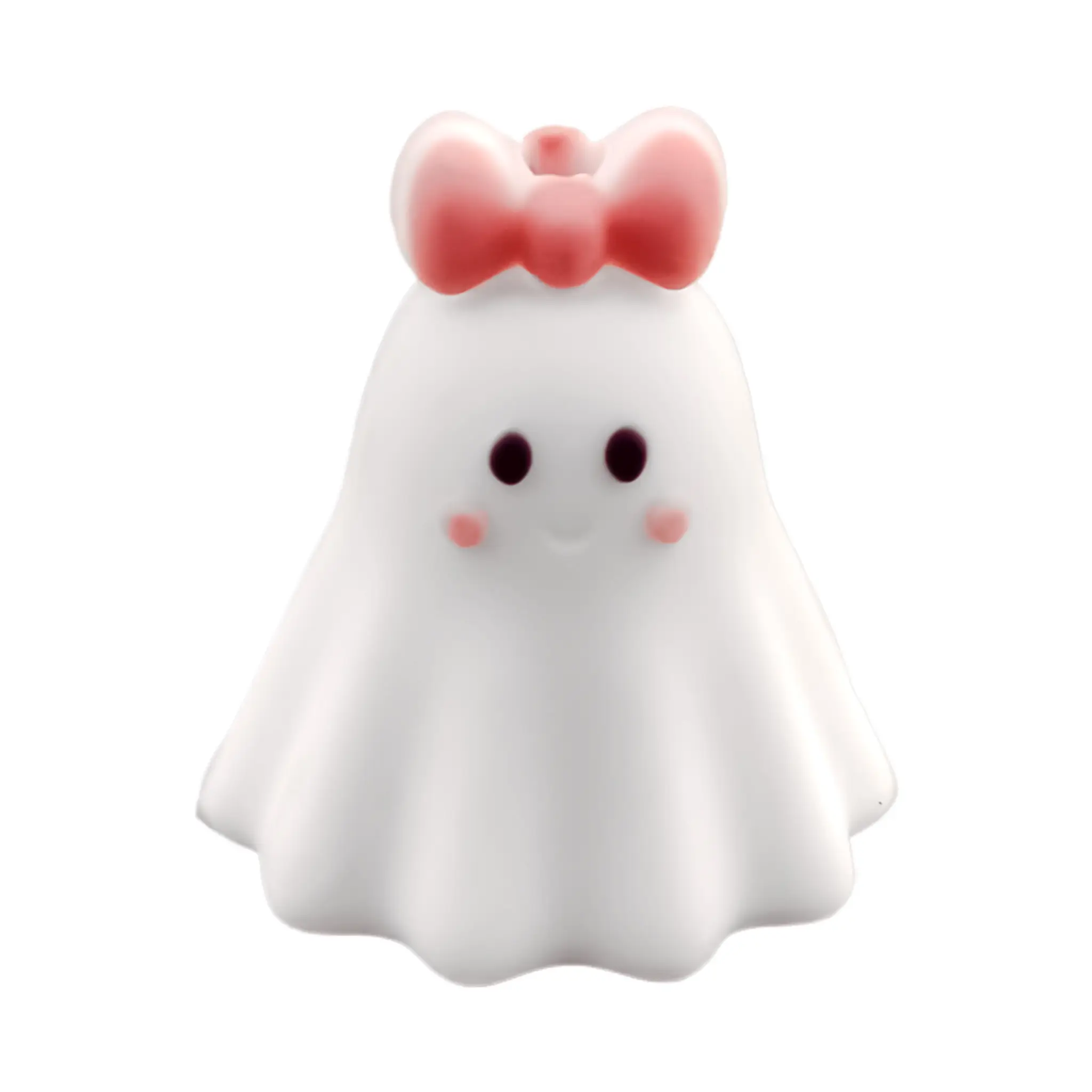 Naamloos-939 Siliconen kralen - 3D - Spook met Strik - Wit/Poeder roze - Afbeelding 1