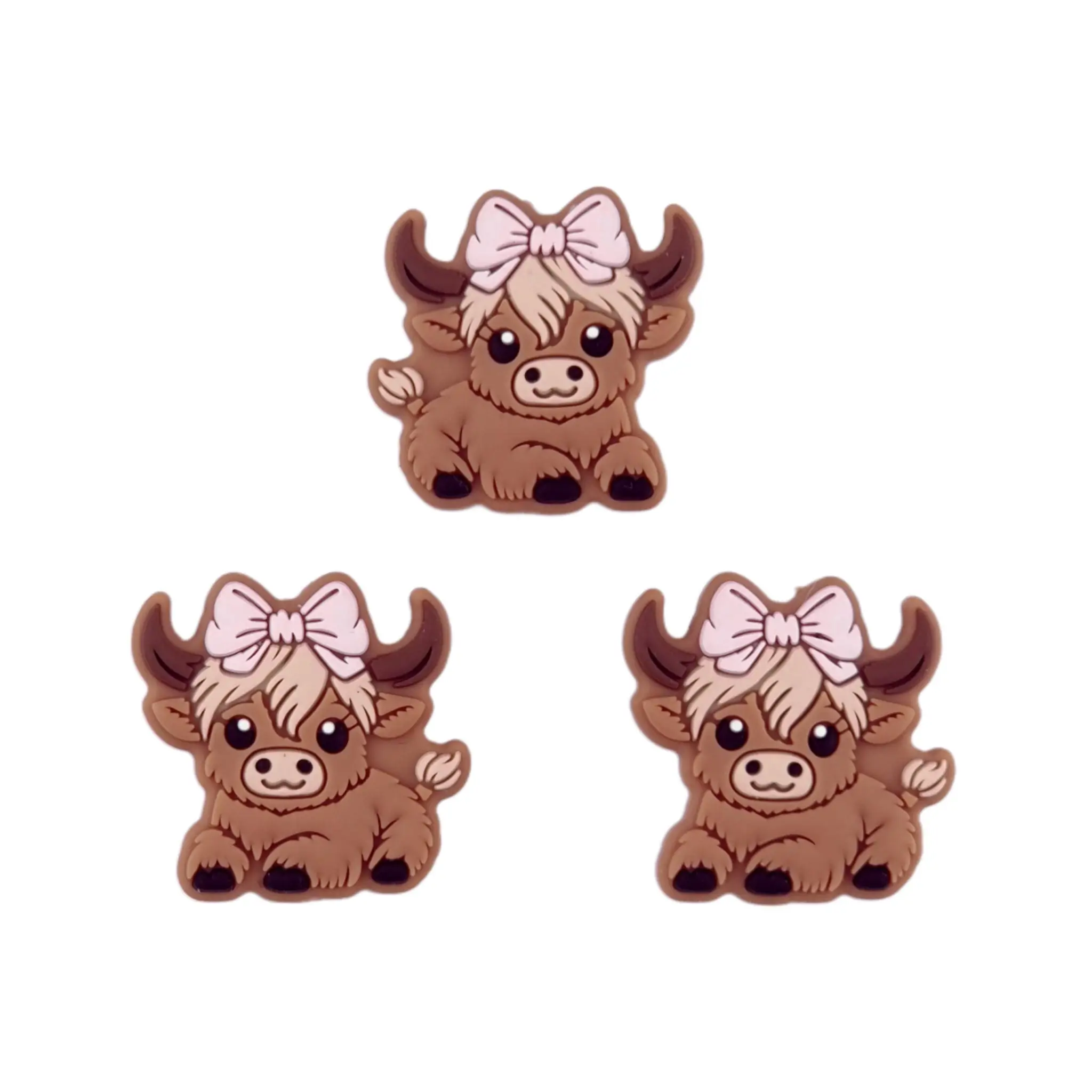 20241102_212131 Siliconen Kraal - Hooglander meisje met strik - zacht roze - Afbeelding 1