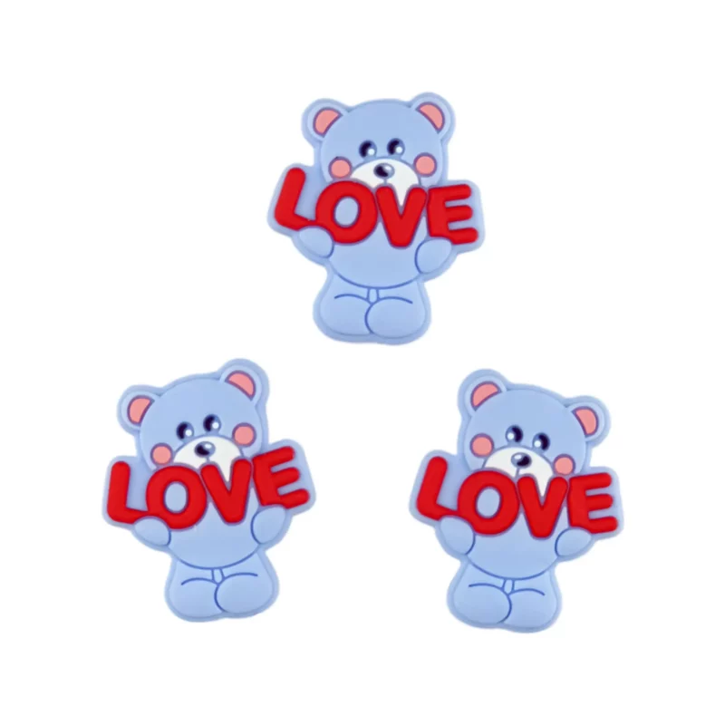 Silikonperle - Liebesbär - Helles Puderblau