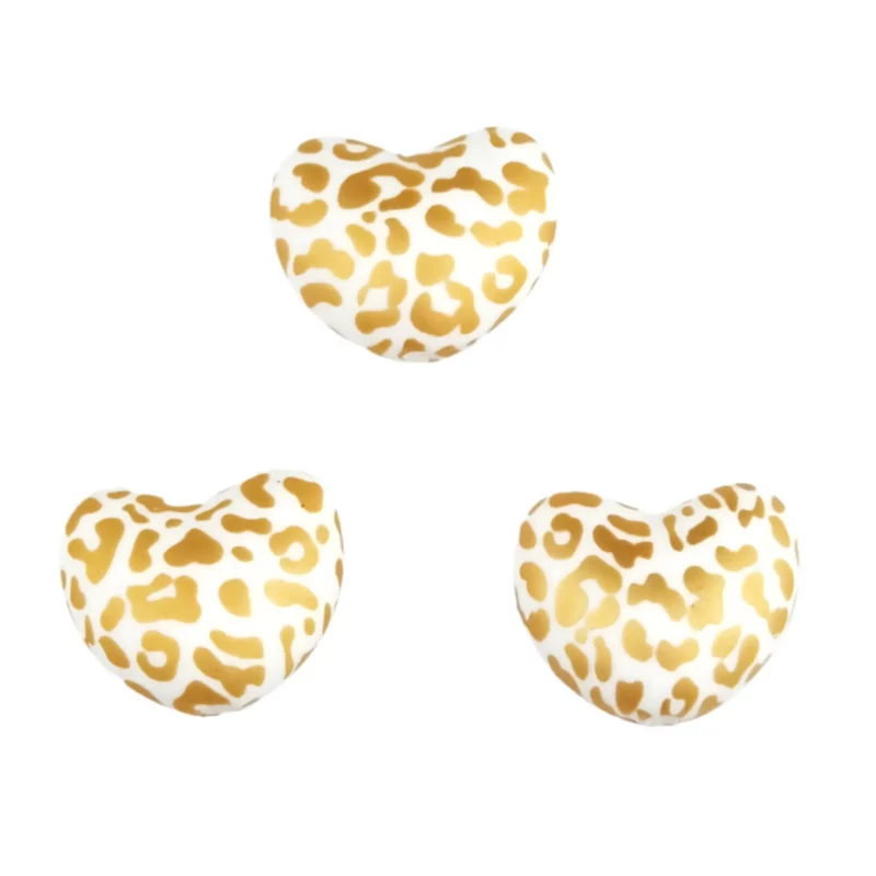 Siliconen Kralen - Hart - Luipaard Print - Goud / Wit