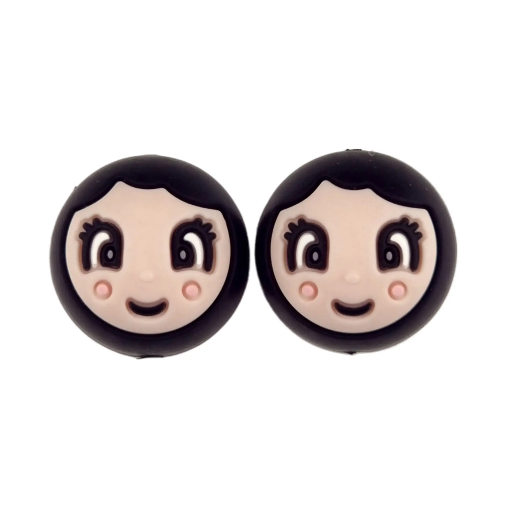 20241113_214401 Siliconen kralen - 20 mm - Gezichtje / Gelukspoppetje - Meisje / Vrouw - Astilbe/Zwart - Afbeelding 1