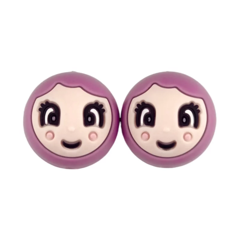 Siliconen kralen - 20 mm - Gezichtje / Gelukspoppetje - Meisje / Vrouw - Astilbe / Mauve