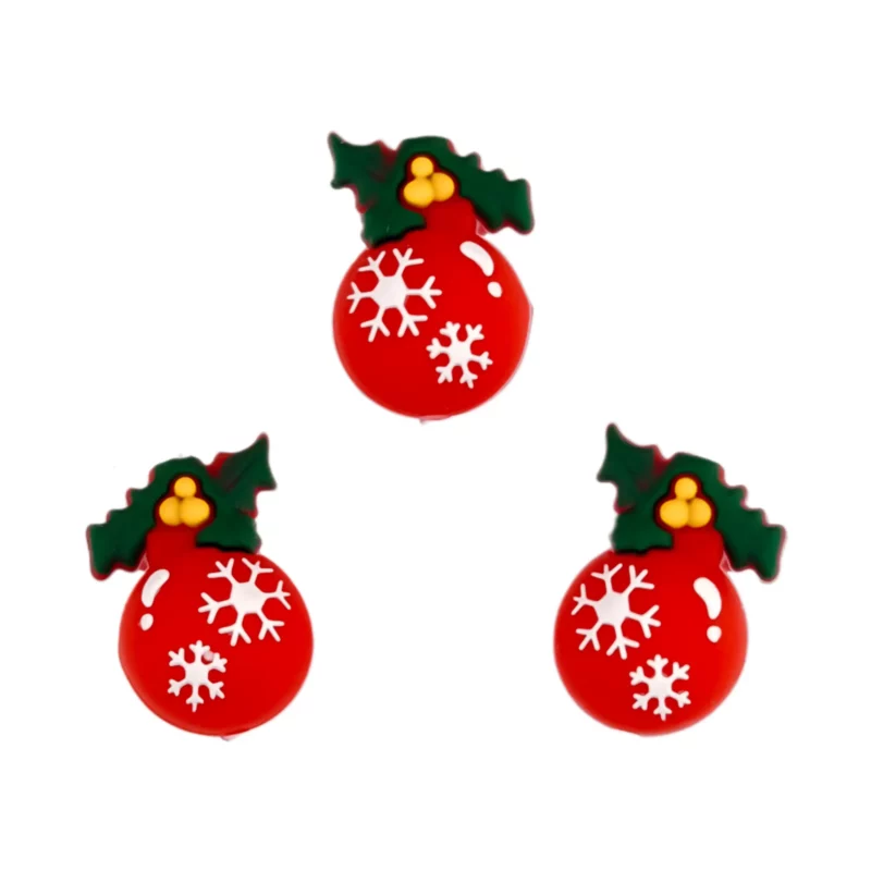 Perle en silicone - 3D - Boule de Noël - Rouge