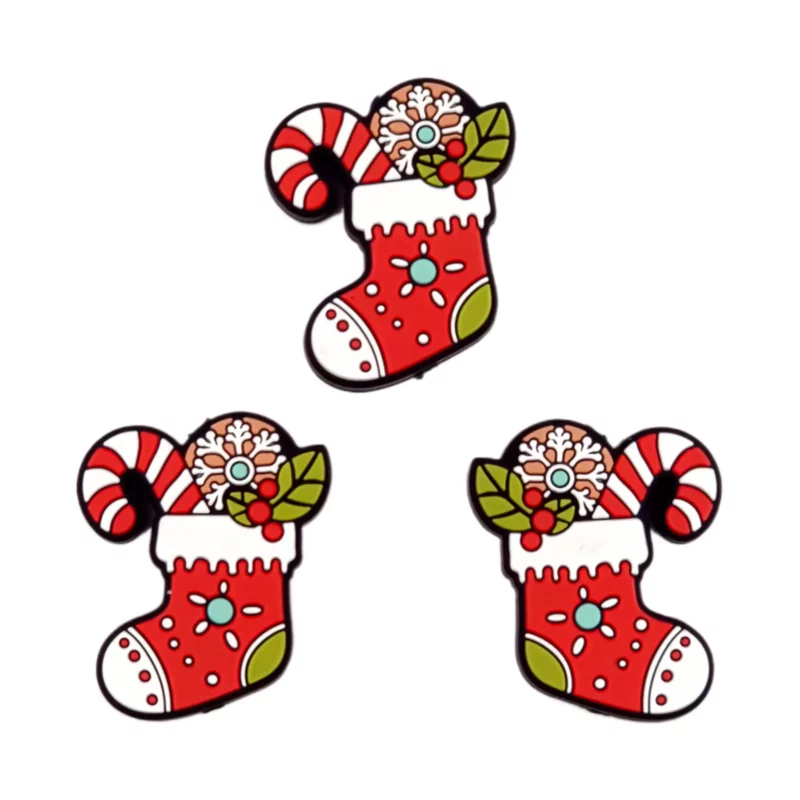 Perle de silicone - Chaussette de Noël rembourrée - Rouge / Blanc