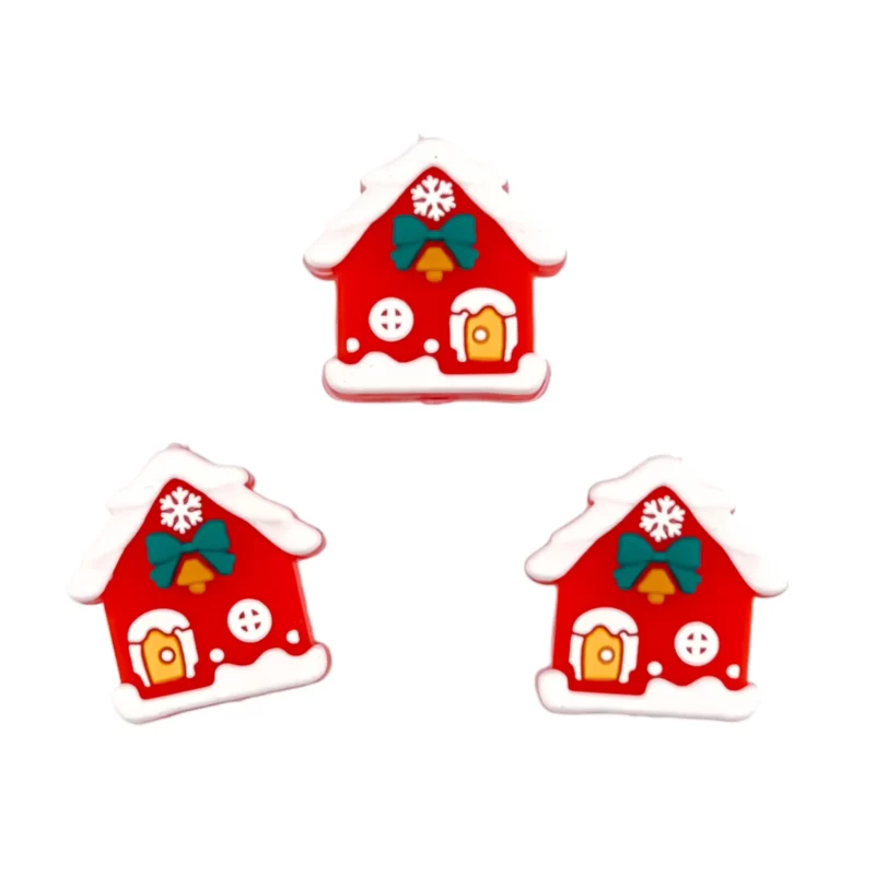 Perle en silicone - 3D - maison de Noël - rouge