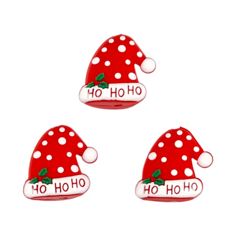 Perle de silicone - 3D - Bonnet de Père Noël - Rouge - Ho - Ho - Ho