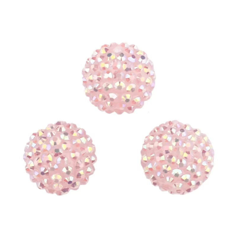 Perles en acrylique avec pierres - 20 mm - Quartz rose métallisé