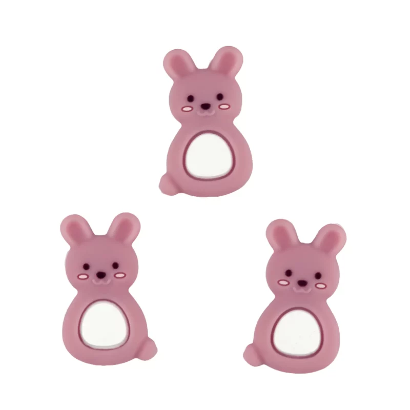 Perle de silicone - Lapin roux - Rose foncé - ventre blanc
