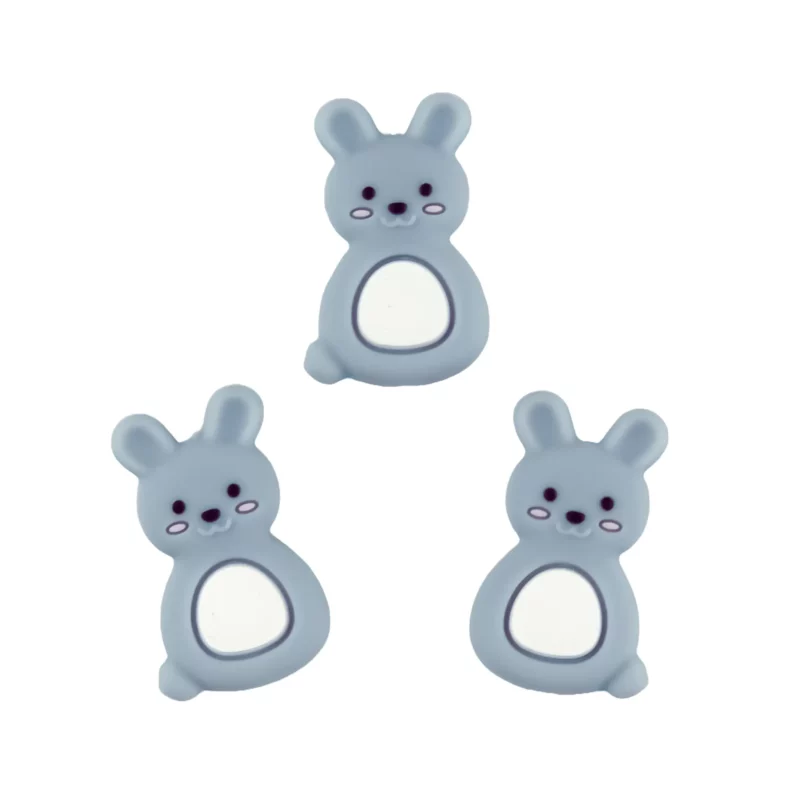 Perle de silicone - Lapin roux - Bleu/gris - ventre blanc