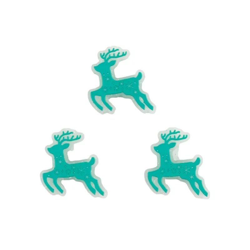 Perle de silicone - Renne - Turquoise avec paillettes