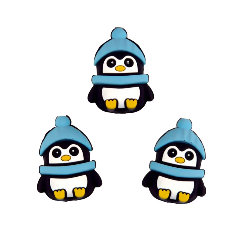 Perle de silicone - 3D - Pingouin avec écharpe et chapeau bleus