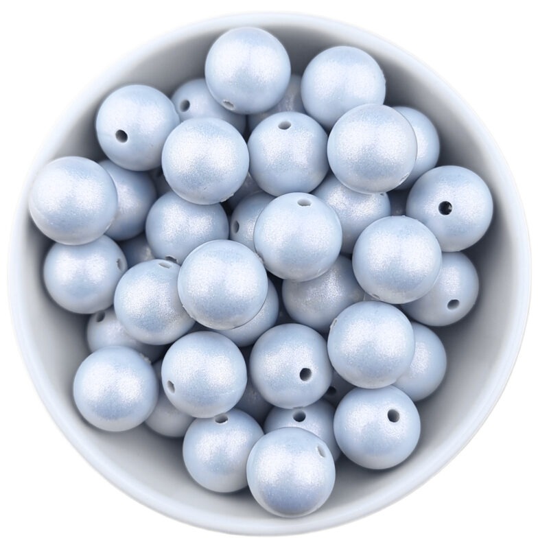 Siliconen kralen 12 mm - Rond - IJs Grijs Parel Print