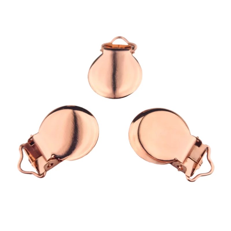 Schnullerclips Metall rund - Glänzendes Kupfer / Pink Gold Metall (Edelstahl) - Bleifrei - Schmal