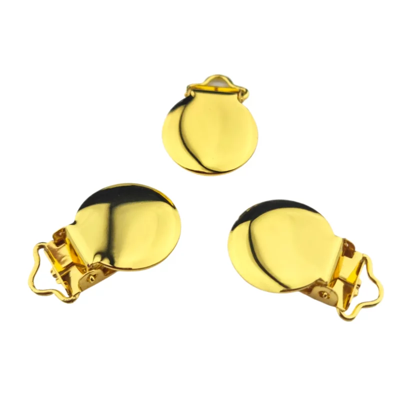Schnullerclips Metall rund - Metall glänzend Gold (Edelstahl) - Bleifrei - Schmal
