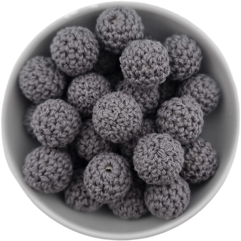 Häkelperle - Gehäkelte Holzperle - 16 mm - Anthrazit