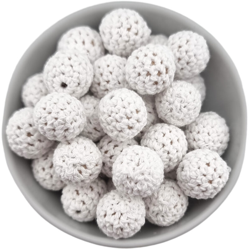 Häkelperle - Gehäkelte Holzperle - 16 mm - Weiß