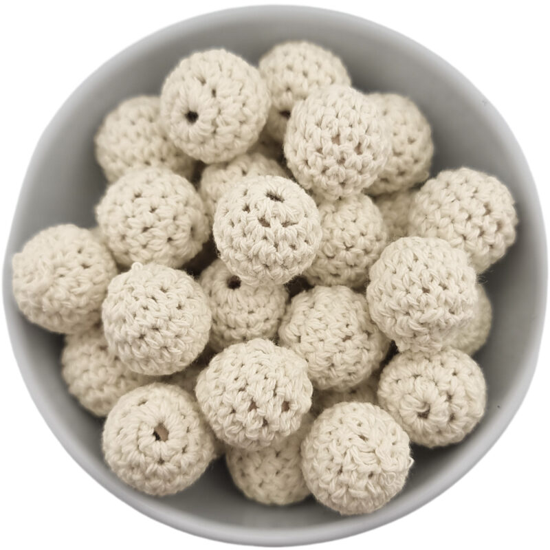 Häkelperle - Gehäkelte Holzperle - 16 mm - Elfenbein