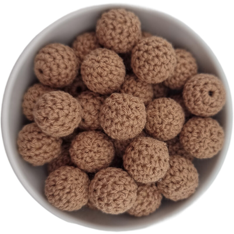 Häkelperle - Gehäkelte Holzperle - 16 mm - Rötlich braun