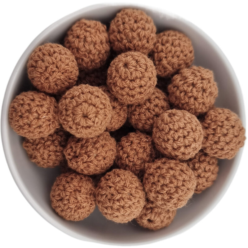 Häkelperle - Gehäkelte Holzperle - 16 mm - Tabacco