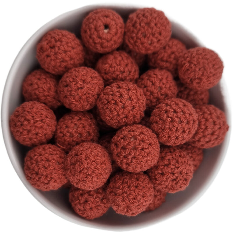 Häkelperle - Gehäkelte Holzperle - 16 mm - Rostrot