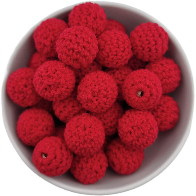 Häkelperle - Gehäkelte Holzperle - 16 mm - Blutrot