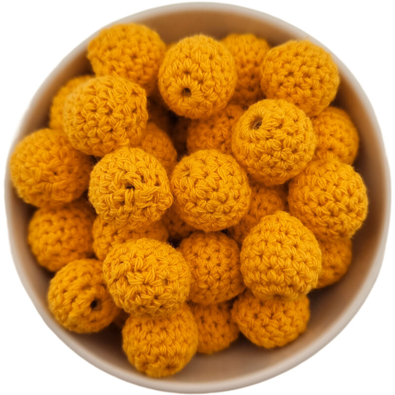 Häkelperle - Gehäkelte Holzperle - 16 mm - Sonnengelb